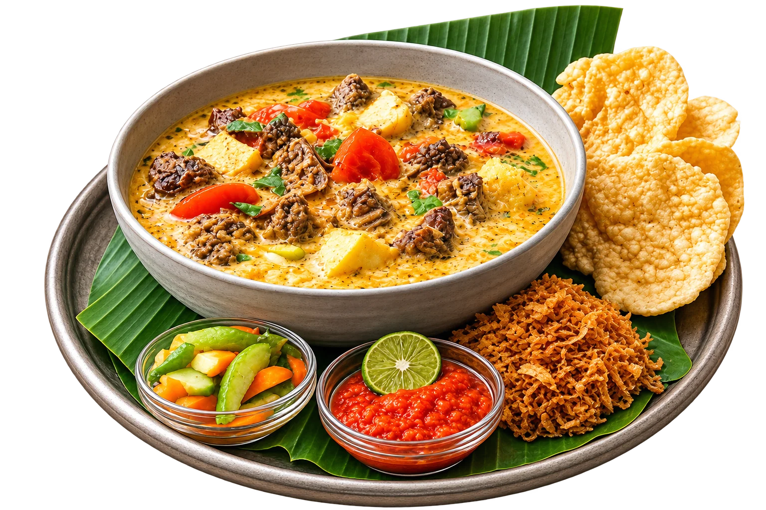 Sajian Soto Betawi Bang Rano dengan kuah susu soya